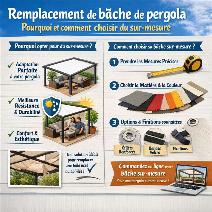 Remplacement de bâche de pergola : pourquoi et comment choisir du sur-mesure ?